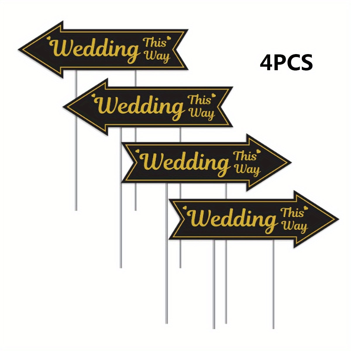4-piece Wedding Directional Signs With Stakes, Black And Gold Arrow-shaped Garden Signs, Double-sided Corrugated Plastic Wedding Route Signs, Suitable For Reception Areas, Parking Lots, Outdoor Lawns,