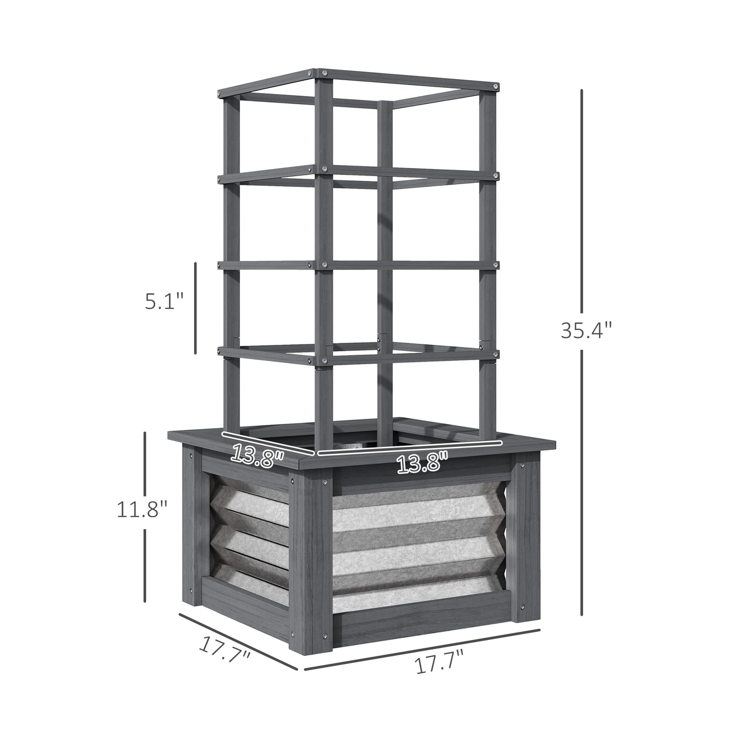 Wooden Raised Garden Bed with Trellis, Galvanized Planter Box Elevated Garden Bed for Garden, Patio, Gray