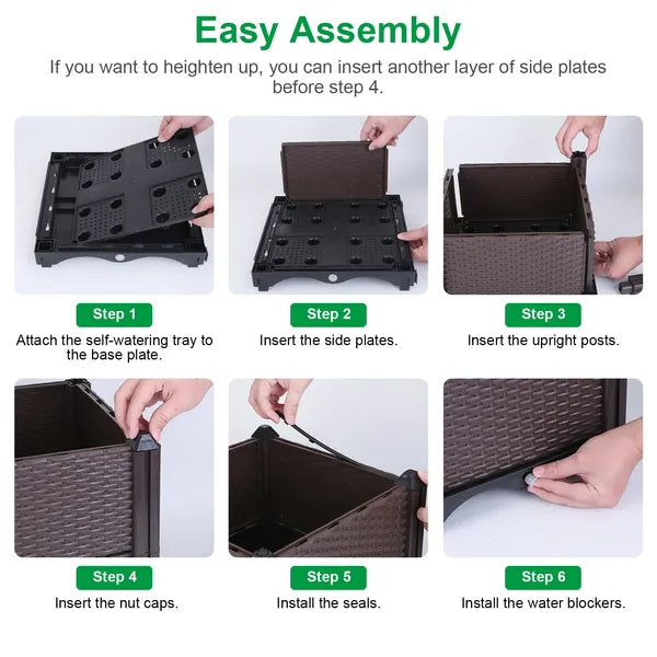 Raised Garden Bed With Self-watering System Rectangle Garden Planter For Garden Patio Balcony Elevated Planter Box For Flowers Vegetables Herbs