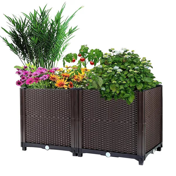 Raised Garden Bed With Self-watering System Rectangle Garden Planter For Garden Patio Balcony Elevated Planter Box For Flowers Vegetables Herbs