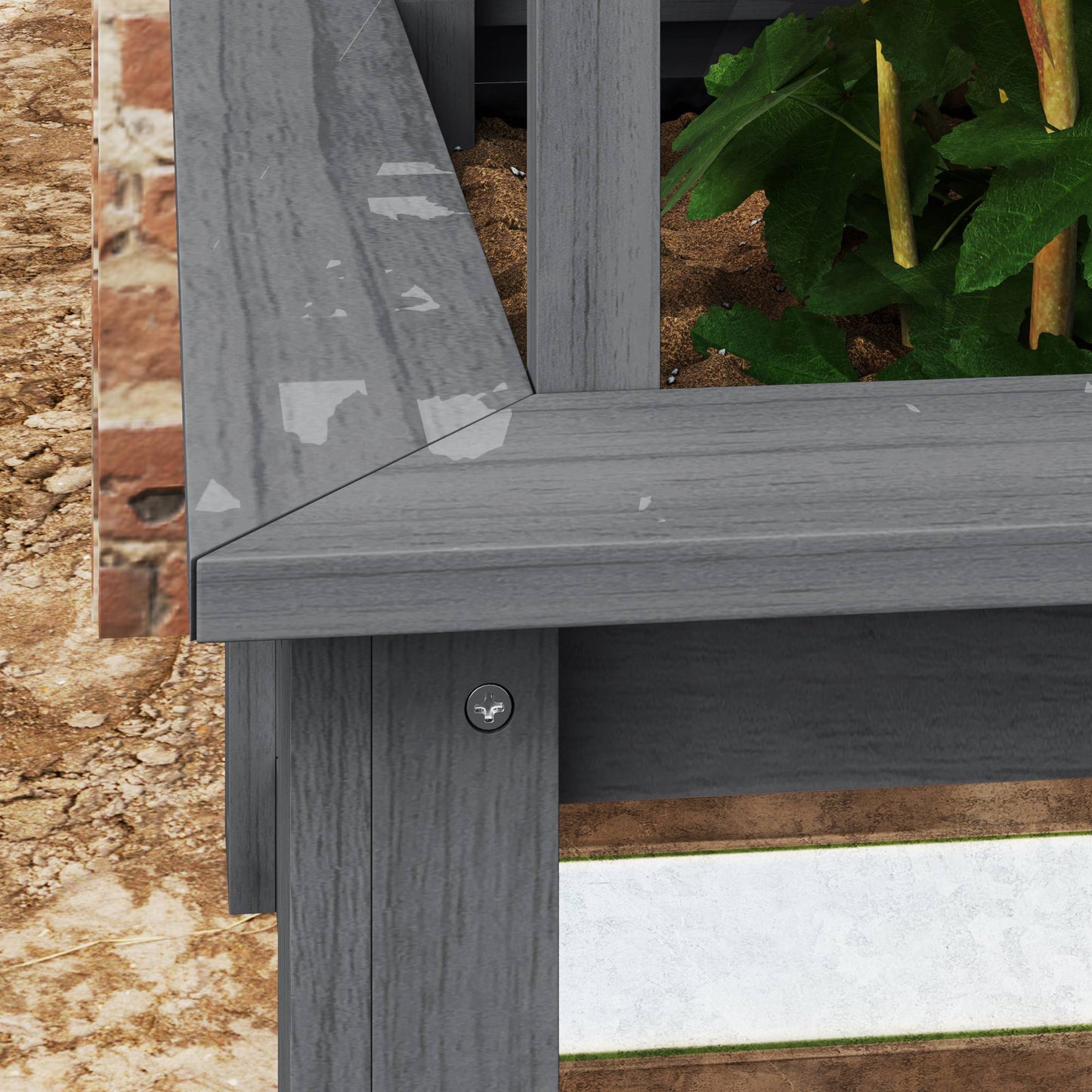 Wooden Raised Garden Bed with Trellis, Galvanized Planter Box Elevated Garden Bed for Garden, Patio, Gray