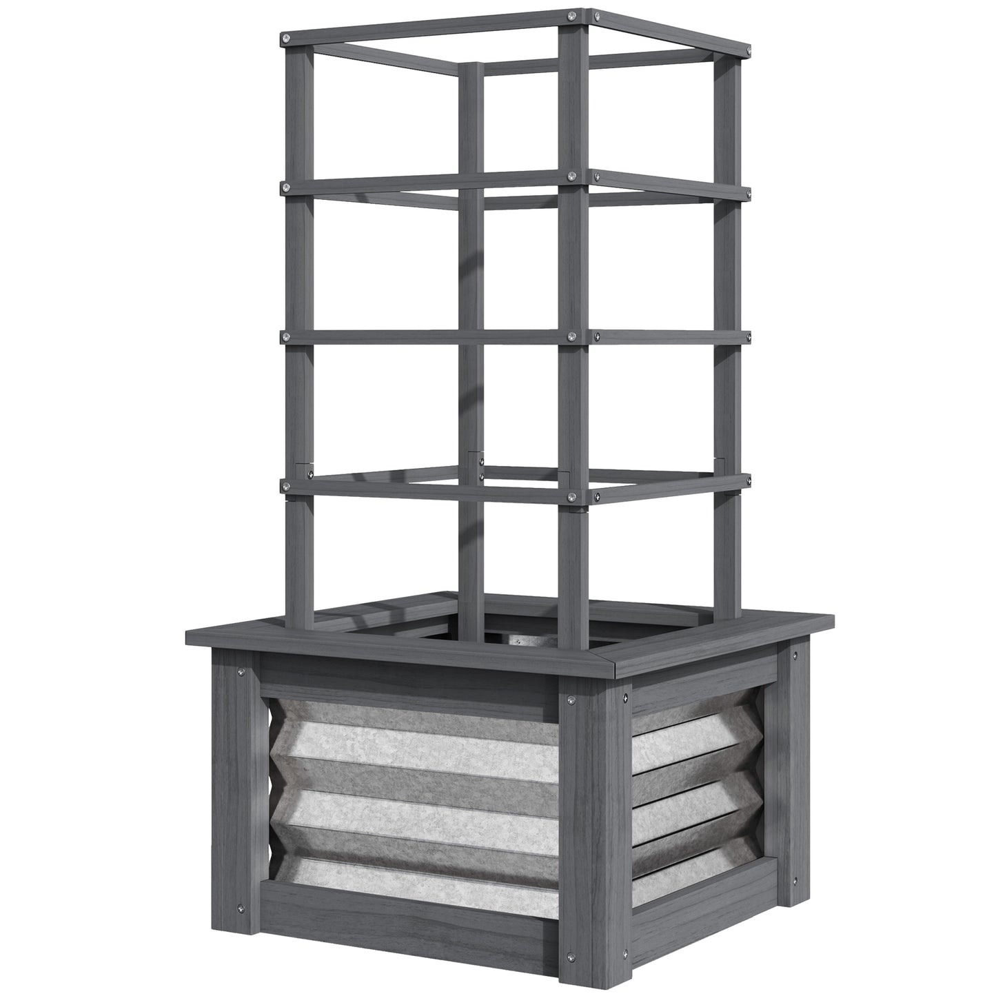 Wooden Raised Garden Bed with Trellis, Galvanized Planter Box Elevated Garden Bed for Garden, Patio, Gray