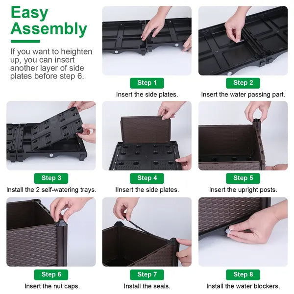 Raised Garden Bed With Self-watering System Rectangle Garden Planter For Garden Patio Balcony Elevated Planter Box For Flowers Vegetables Herbs