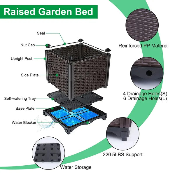 Raised Garden Bed With Self-watering System Rectangle Garden Planter For Garden Patio Balcony Elevated Planter Box For Flowers Vegetables Herbs